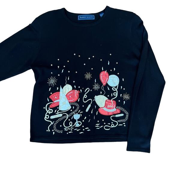 Vintage y2k New Years Eve Party 2000 Embroidered Sweater, M - Picture 6 of 8